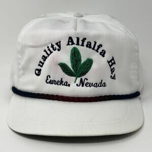 Vintage 90s Alfalfa Hay Eureka Hat Baseball Cap Farm Agriculture Strapback White
